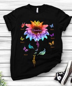 Blessed To Be Called Grandma Colorful Sunflower With Butterflies - Personalized Mother's Day T-shirt and Hoodie