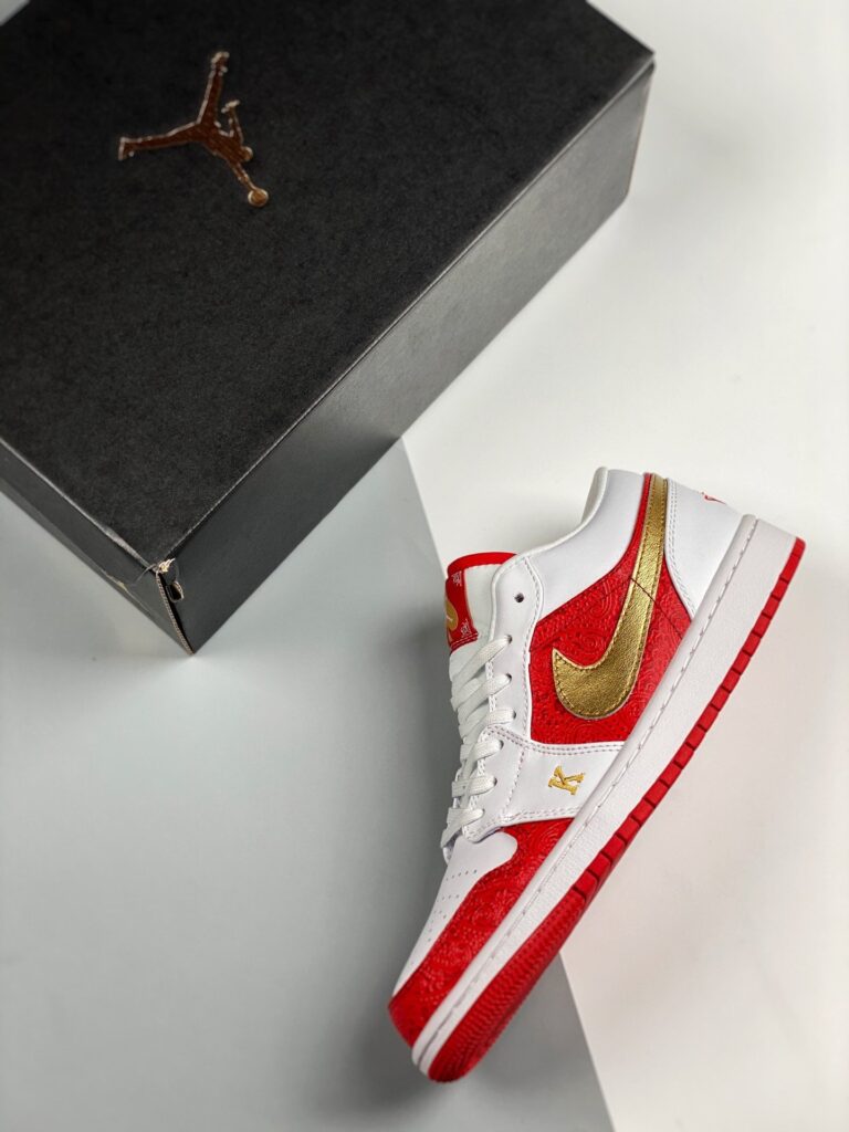 Air Jordan 1 Low ” Spades” White Red Gold - Image 2