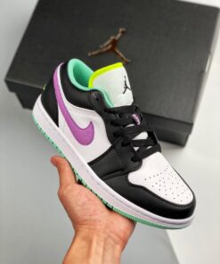 Air Jordan 1 Low GS White/Black-Green Glow