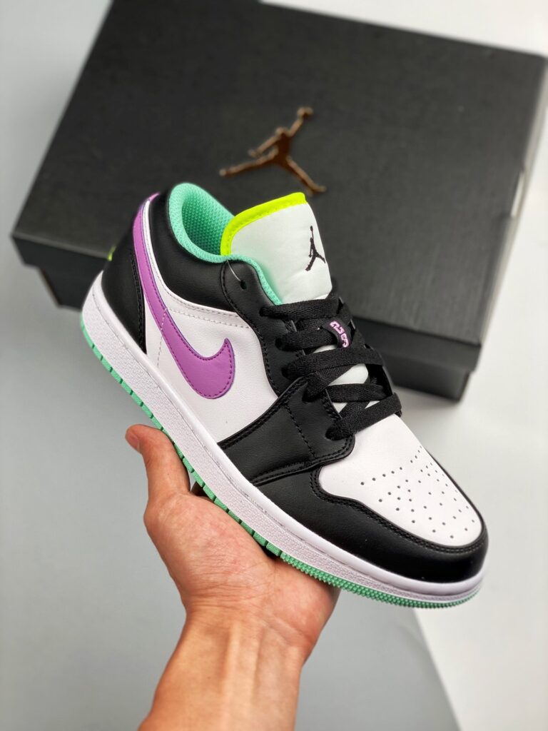 Air Jordan 1 Low GS White/Black-Green Glow