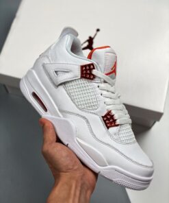 Air Jordan 4 White/Team Orange-Metallic Silver
