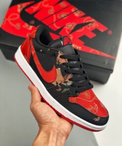 Air Jordan 1 Low OG ” CNY” Black/University Red-Metallic Gold-White