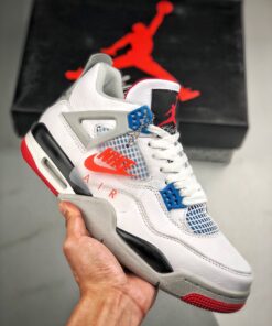 Air Jordan 4 ” What The” White/Fire Red-Tech Grey-Military Blue