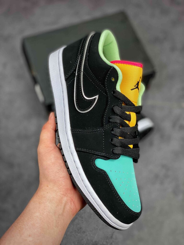 Air Jordan 1 Low Black/Aurora Green/Laser Orange