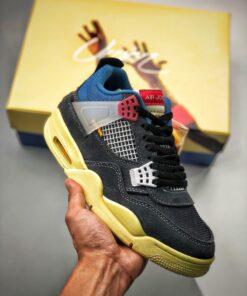 Union x Air Jordan 4 Off Noir/Brigade Blue-Dark Smoke Grey-Light Fusion Red
