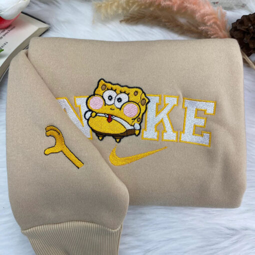 Cute Chibi Patrick Star And SpongeBob SquarePants Nike Embroidered Sweatshirt, Embroidered Nike Hoodie - Image 2
