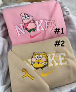 Cute Chibi Patrick Star And SpongeBob SquarePants Nike Embroidered Sweatshirt, Embroidered Nike Hoodie