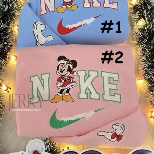 Mickey and Minnie Christmas Disney Nike Embroidered Sweatshirt, Christmas Gift for Couple