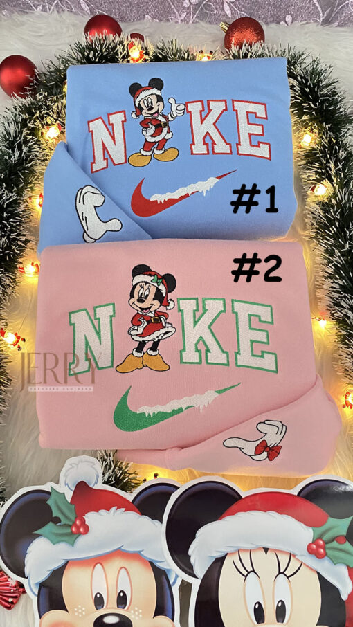 Mickey and Minnie Christmas Disney Nike Embroidered Sweatshirt, Christmas Gift for Couple