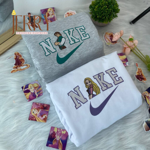 Tangled And Rapunzel Disney Couple Nike Embroidered Sweatshirts - Image 2