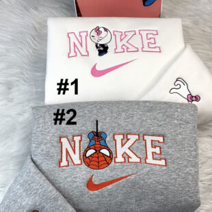 Spider Man and Hello Kitty As Gwen Stacy Disney Nike Embroidered Sweatshirt, Valentine Gift for Couple
