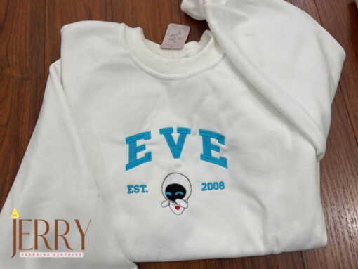 Wall-E and Eve Embroidered Crewneck, Wall-E Embroidered Sweatshirt, Vintage shirt, y2k embroidery Hoodie ECT011012 - Image 4
