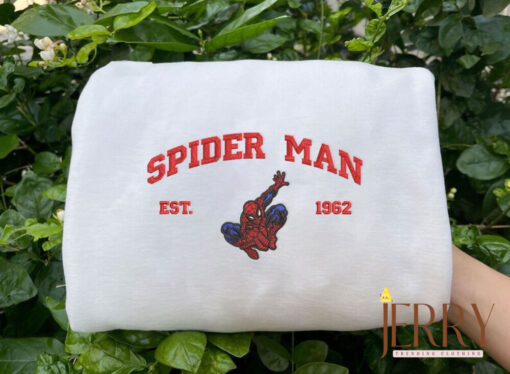 Superhero Spiderman Embroidered Shirt, Cartoon Embroidered Sweatshirts, Trending Crewneck, Spiderman shirt, Embroidery Hoodie EH269