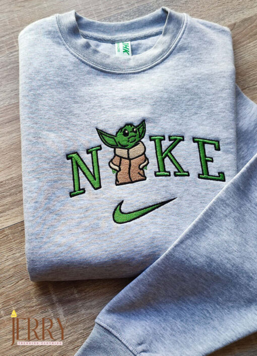 Baby Yoda Nike Embroidered Sweatshirt, Nike Crewneck Embroidered - Image 2