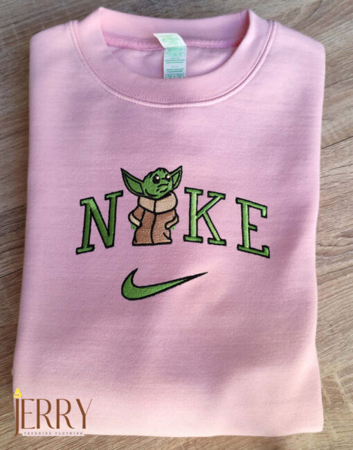Baby Yoda Nike Embroidered Sweatshirt, Nike Crewneck Embroidered - Image 3