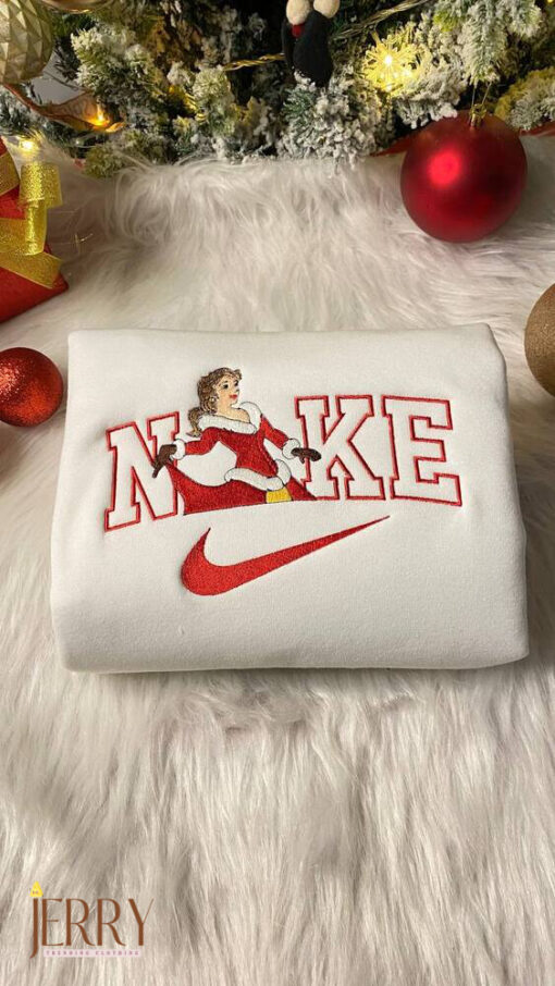 Beauty And The Beast Christmas Nike Embroidered Shirts, Xmas Gift For Couple - Image 2