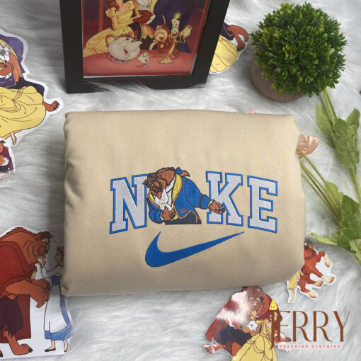 Belle Beauty And The Beast Disney Couple Nike Embroidered Sweatshirts - Image 2