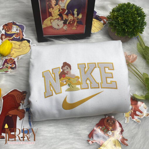 Belle Beauty And The Beast Disney Couple Nike Embroidered Sweatshirts - Image 3