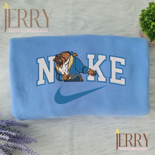 Belle Beauty And The Beast Disney Couple Nike Embroidered Sweatshirts - Image 5