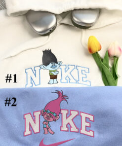 Branch And Poppy Trolls Band Nike Embroidered Sweatshirt, Matching Embroidered Hoodies
