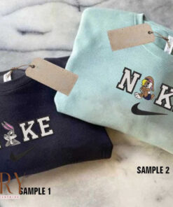Bunny And Lola Cartoon Embroidered Nike Embroidered Sweatshirt, Nike Embroidery Matching