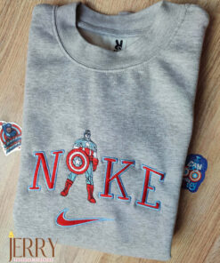 Captain America Nike Embroidered Sweatshirt, Nike Crewneck Embroidered