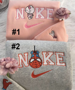 Cheap Hello Kitty And Spiderman Nike Embroidered Sweatshirt, Valentines Day Gift For Couple