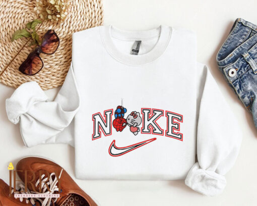 Cheap Hello Kitty And Spiderman  Nike Embroidered Sweatshirt, Valentines Day Gift For Couple