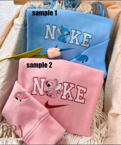 Cheap Stitch And Angel Disney Nike Embroidered Sweatshirt, Valentines Day Gift For Couple