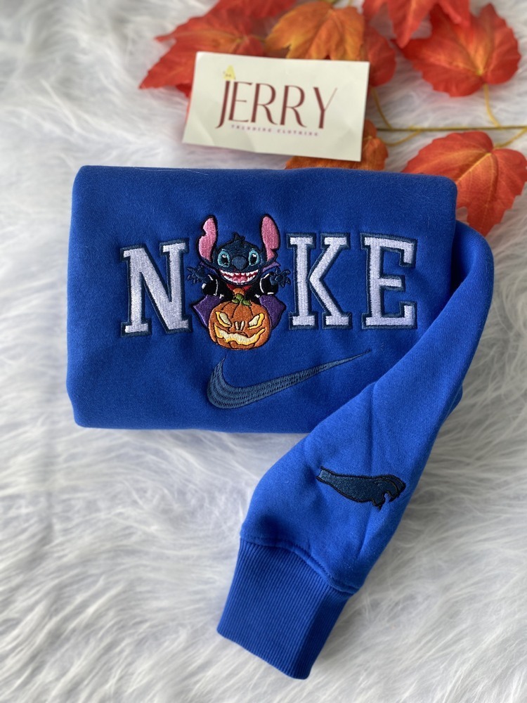 Cheap Vampire Stitch Disney Nike Embroidered Sweatshirt, Halloween Gift Ideas For Couple - Image 2