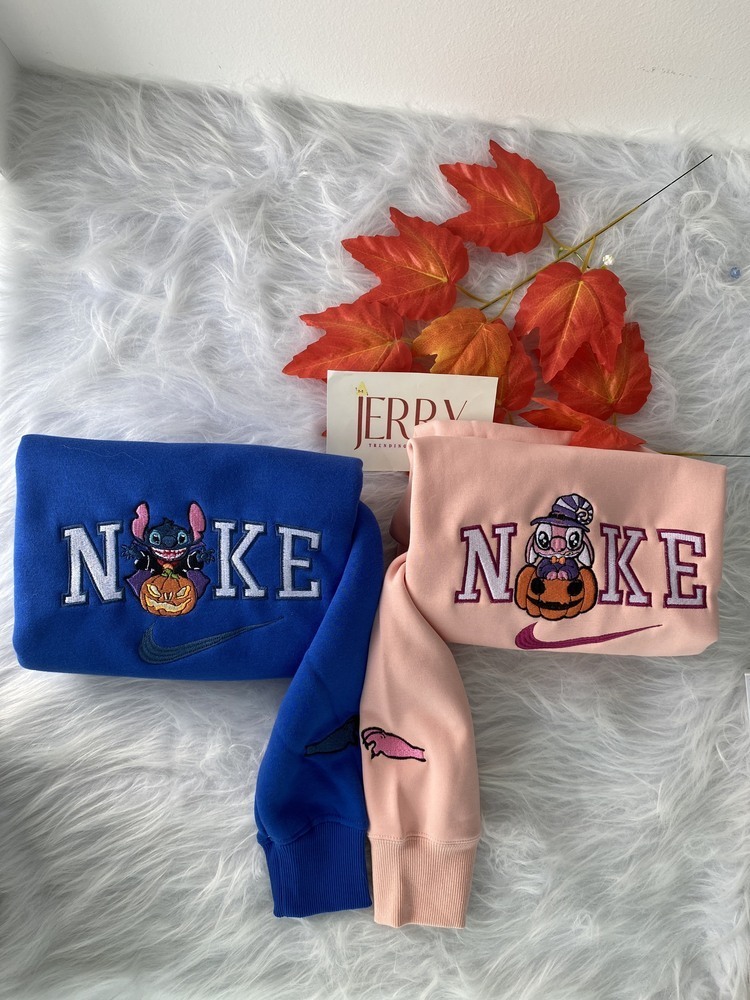 Cheap Vampire Stitch Disney Nike Embroidered Sweatshirt, Halloween Gift Ideas For Couple - Image 4