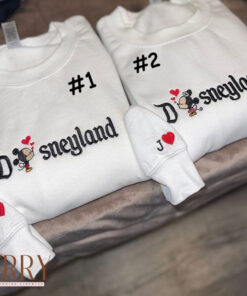 Chibi Mickey And Minnie Mouse Disneyland Embroidered Sweatshirt, Matching Embroidered Hoodies
