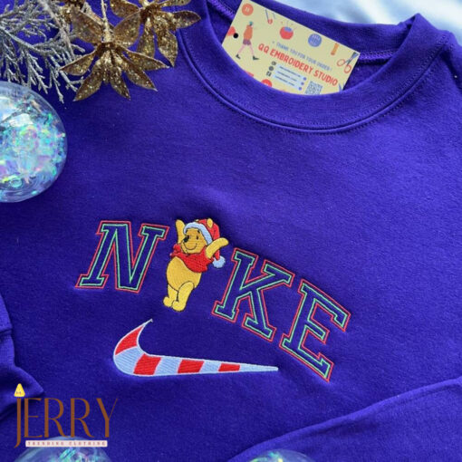 Christmas Winnie the Pooh Embroidered Unisex Sweatshirt, Christmas Family Shirt, Christmas Party Shirt, Family Christmas Holiday Sweater - Image 3