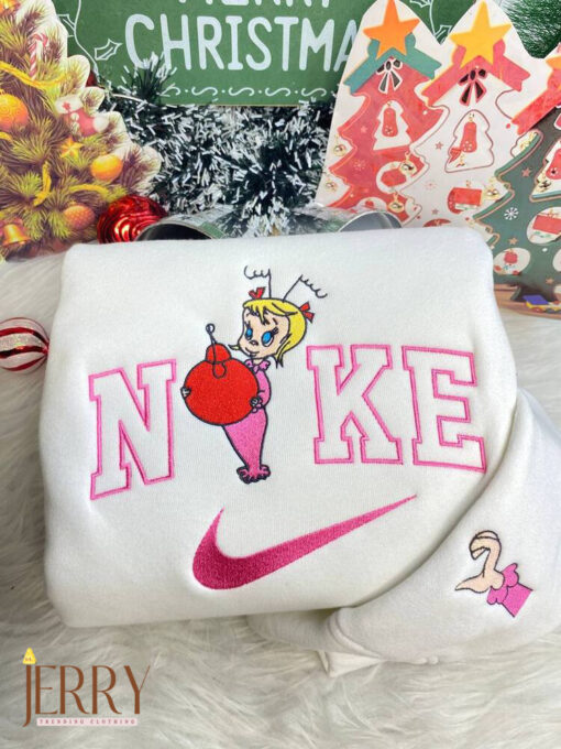 Cindy Lou Who And Grinch Christmas Nike Embroidered Sweatshirt - Image 2