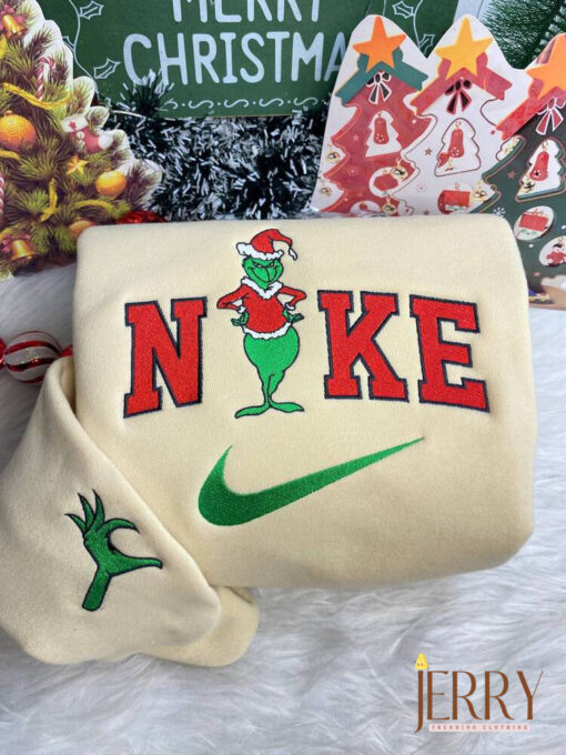 Cindy Lou Who And Grinch Christmas Nike Embroidered Sweatshirt - Image 3