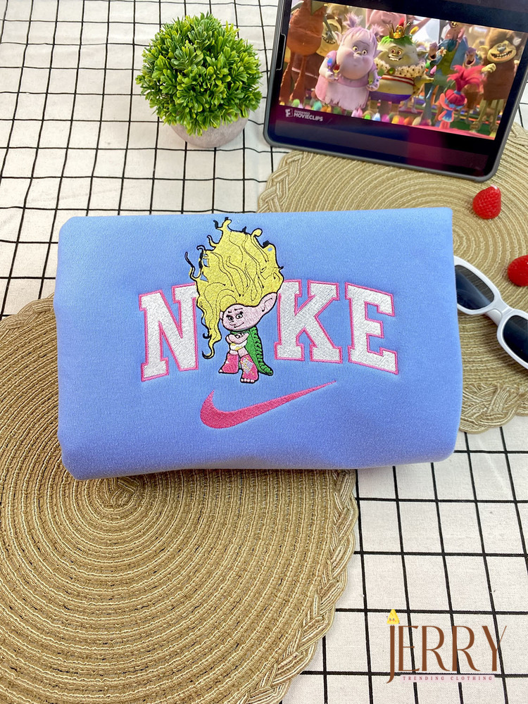Clay And Viva Trolls Band Together Nike Embroidered Sweatshirt, Matching Embroidered Hoodies - Image 2