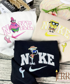 Cool Patrick Star Squidward Spongebob Nike Embroidered Sweatshirt, Best Gift For Bestie