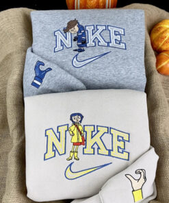 Coraline and Wybie Lovat Nike Embroidered Sweatshirts, Nike Couple Embroidery, Halloween Embroidered Sweatshirt