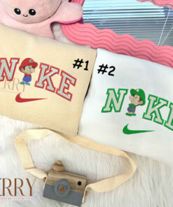 Cute Baby Luigi Mario Nike Embroidered Sweatshirt, Matching Embroidered Hoodies
