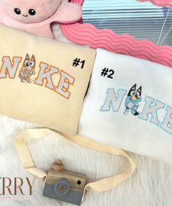 Cute Bluey And Bingo Nike Embroidered Sweatshirt, Couples Embroidered Hoodies