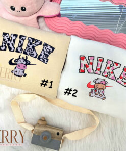 Cute Cow Couple Nike Embroidered Sweatshirt,  Matching Embroidered Hoodies