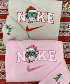 Cute Grichmas Christmas Blowing Bubble Embroidered Sweatshirt, Mr Grinch And Mrs Grinch Nike Embroidered Sweatshirt