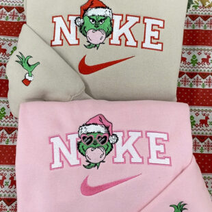 Cute Grichmas Christmas Blowing Bubble Embroidered Sweatshirt, Mr Grinch And Mrs Grinch Nike Embroidered Sweatshirt