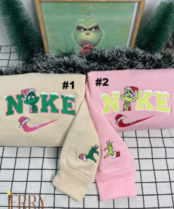 Cute Grinch Christmas Nike Embroidered Sweatshirt, Xmas Gift For Couple