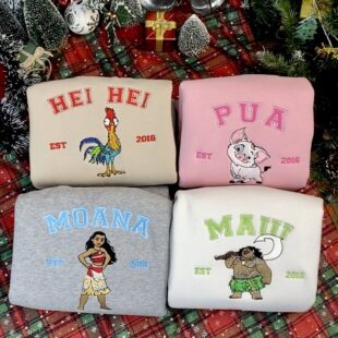 Cute Maui and Moana Disney Embroidered Sweatshirt, Heihei And Pua Moana Embroidered Sweatshirt Hoodie