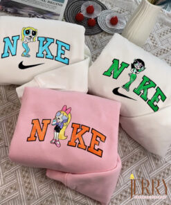 Cute Powerpuff Girls Nike Embroidered Sweatshirts, Nike Couple Embroidery, Best Gift For Besties