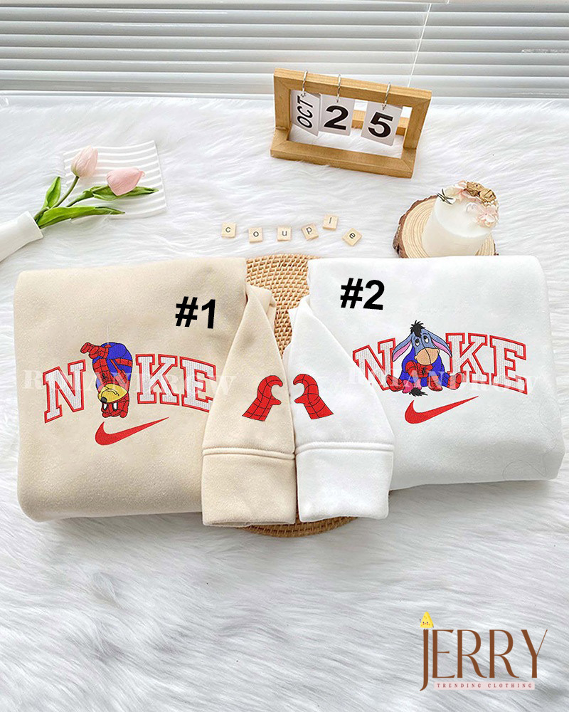 Cute Spider Pooh and Spider Eeyore Winnie the Pooh Nike Embroidered Sweatshirt