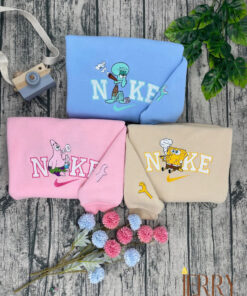 Cute Squidward Patrick Star And Spongebob Nike Embroidered Sweatshirt, Matching Embroidered Hoodies