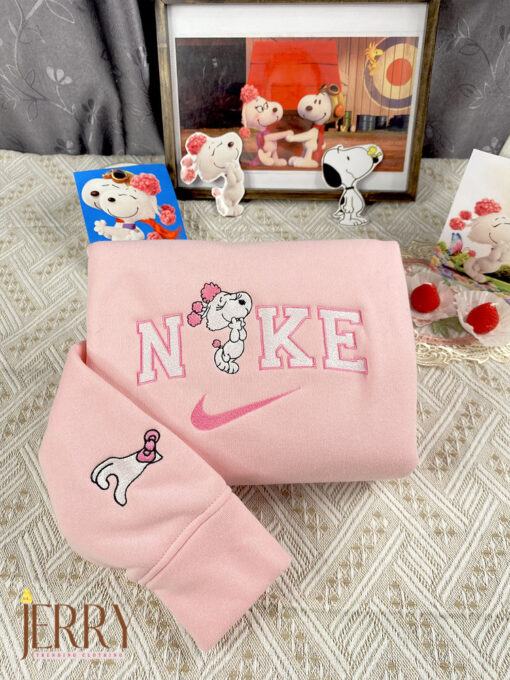 Fifi And Snoopy Nike Embroidered Sweatshirt, Valentines Day Gift For Couple - Image 3