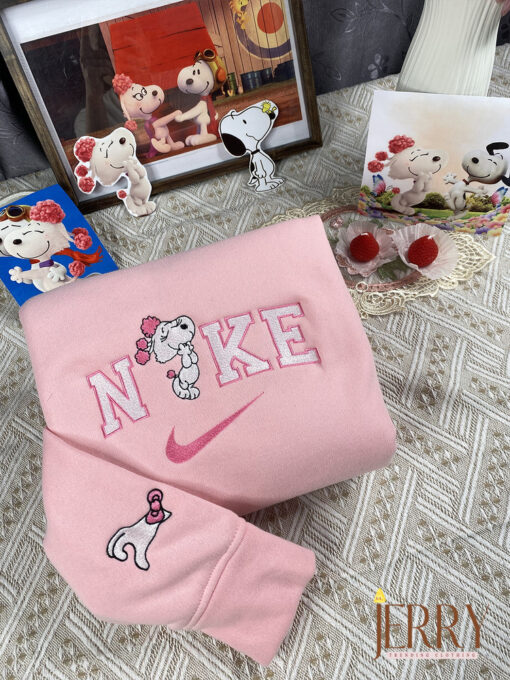 Fifi And Snoopy Nike Embroidered Sweatshirt, Valentines Day Gift For Couple - Image 4